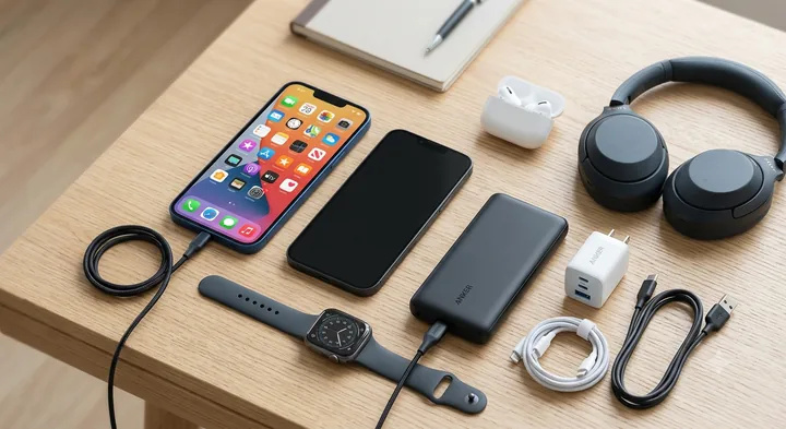 Mobile & Accessories flat lay